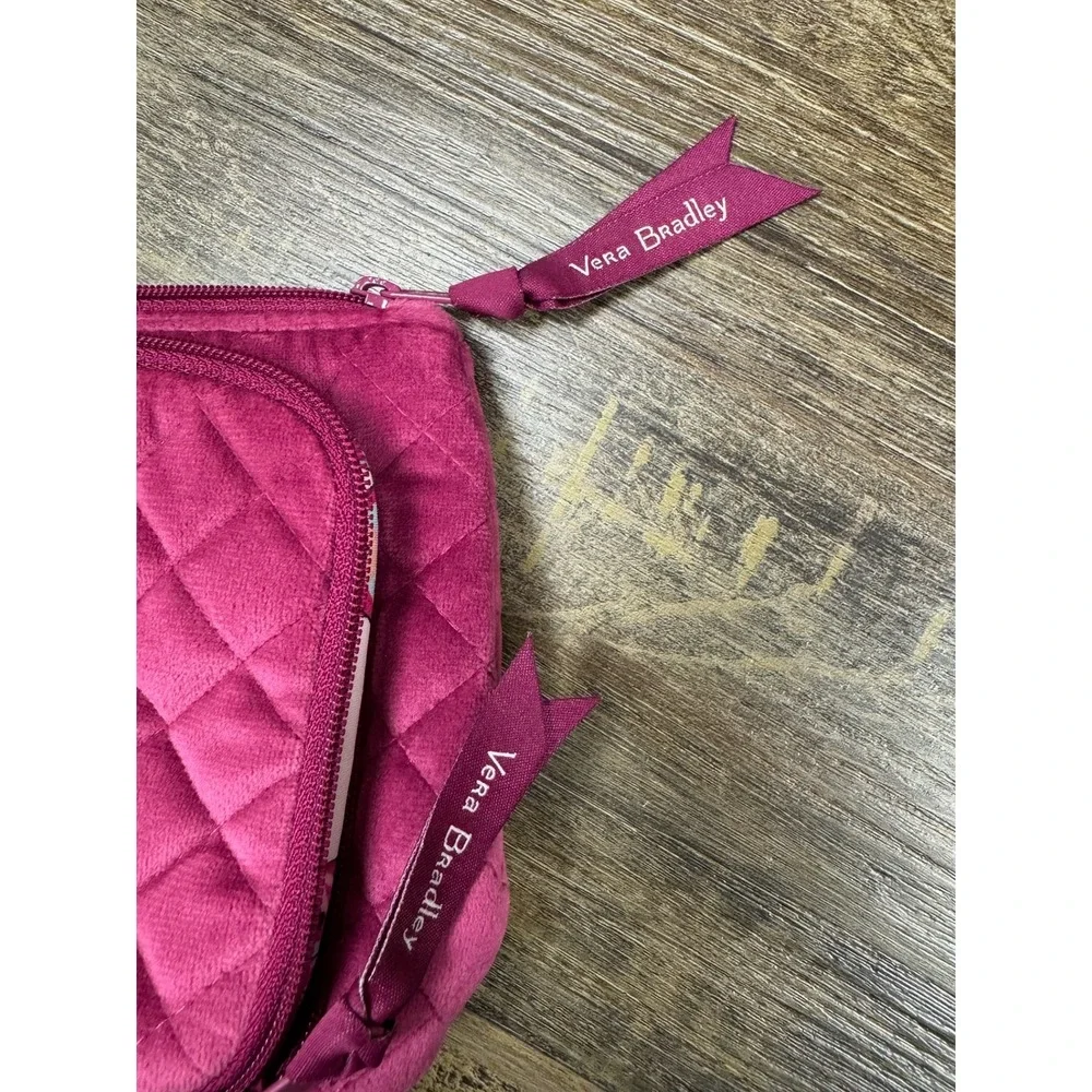 Vera Bradley Quilted Velvet Cosmetic Bag Magenta Pink Travel Makeup Organizer